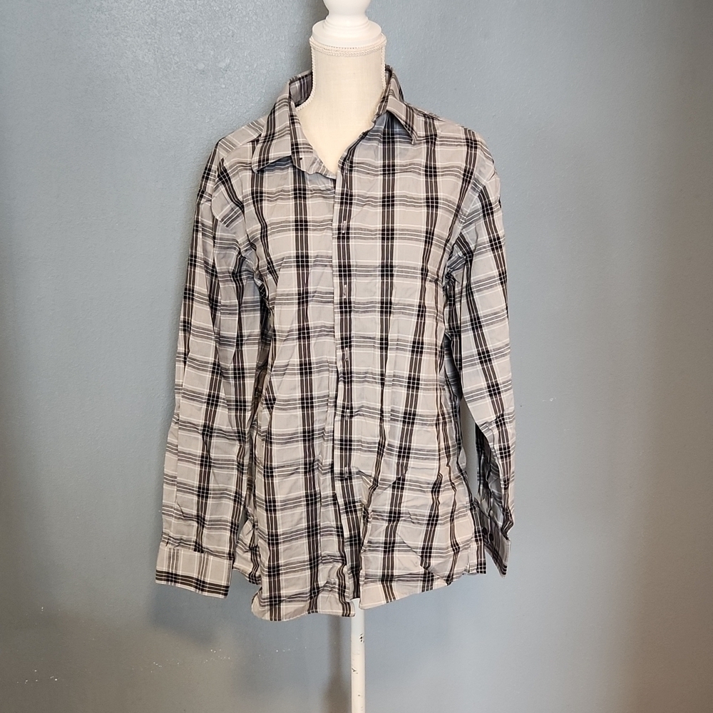 Claiborne checkered plaid business button down long sleeve shirt